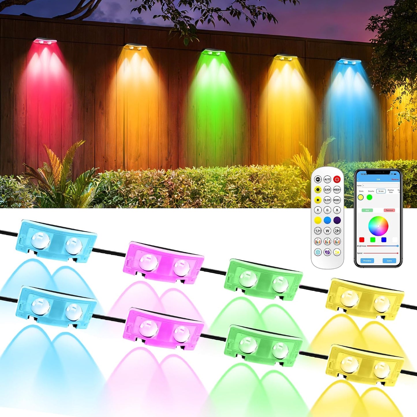Luces valla exterior 8 pack 50pies enchufables control remoto