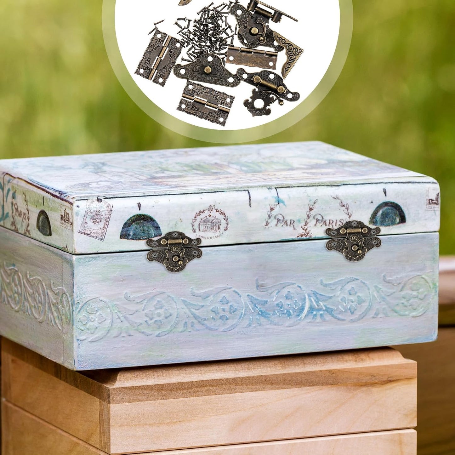 Bisagras y pestillos vintage para cajas de madera
