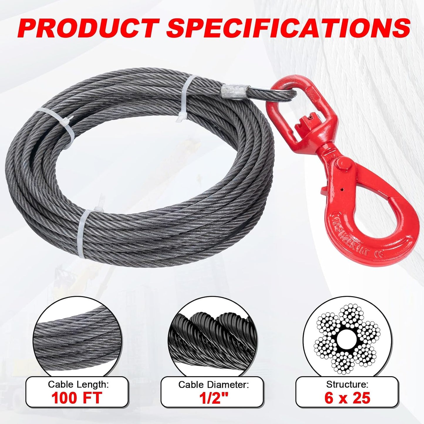 Cable cabrestante 1/2pulg x100ft resistente