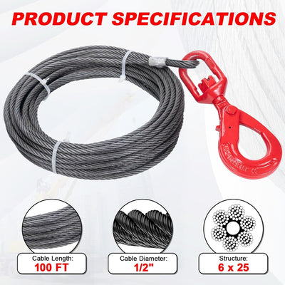 Cable cabrestante 1/2pulg x100ft resistente