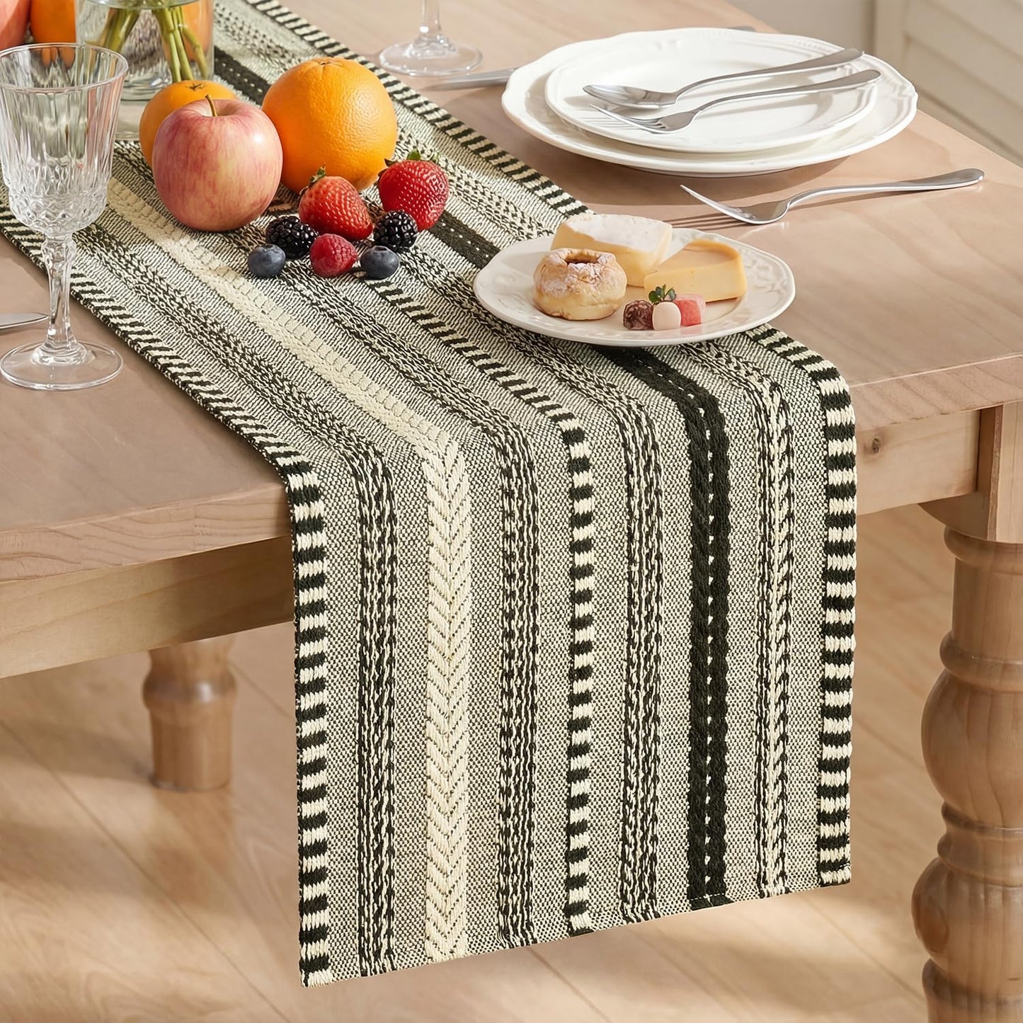 Camino de mesa tejido negro rústico para decoración de fiesta, 12x36 pulgadas