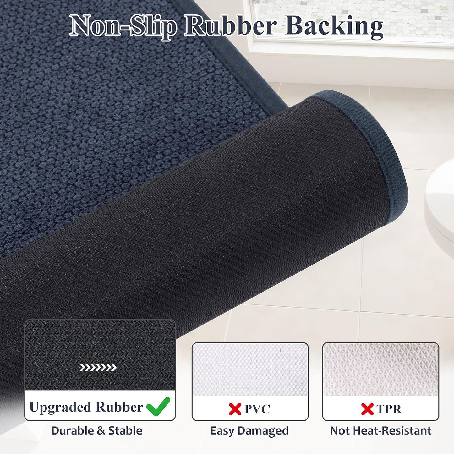 Set 3 Alfombras Baño Antiderrap Absorbentes U Forma Azul