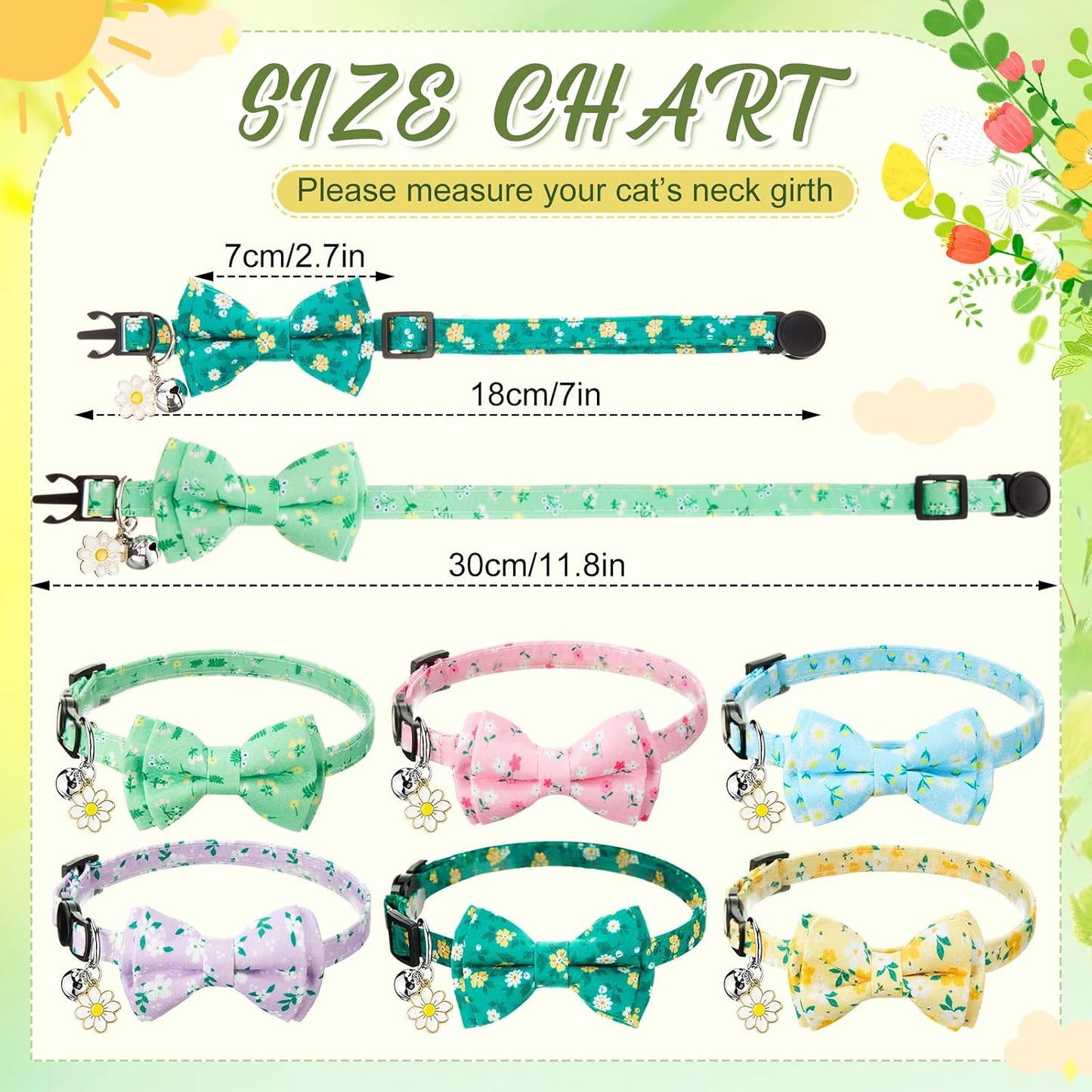 6 Collares Gatos con Pajarita Campana Ajustable