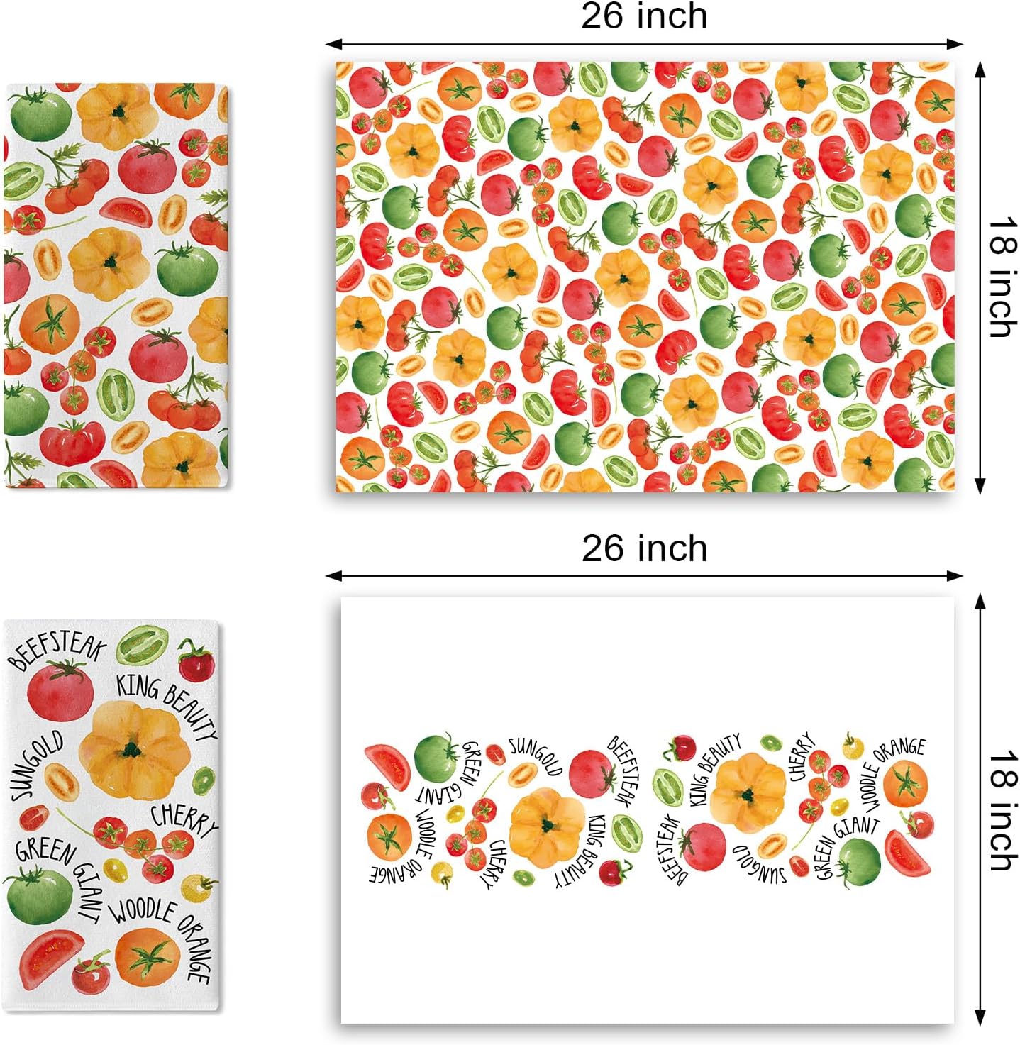 Juego de 2 paños de cocina con temática de verduras en acuarela