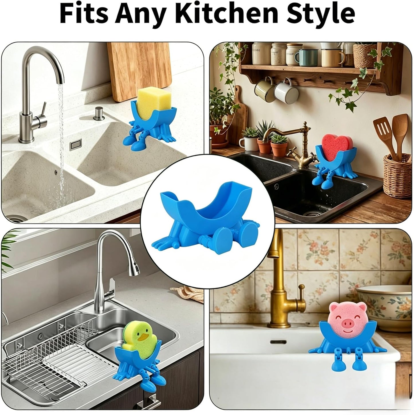 Soporte esponja colgante fregadero drenable azul