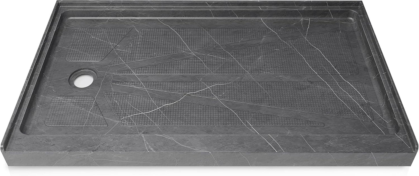 Base ducha 60x32pulg drenaje izq texturizada gris Carrara