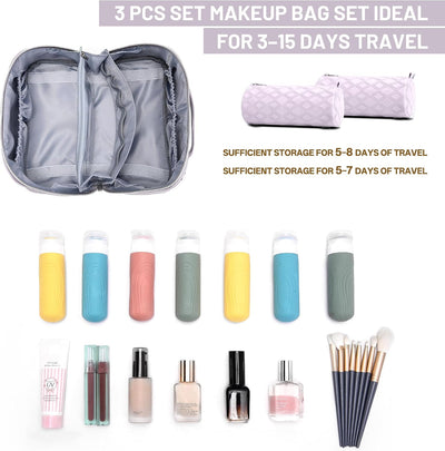 Bolsa maquillaje viaje mujer 3 Pzas cuero sintético