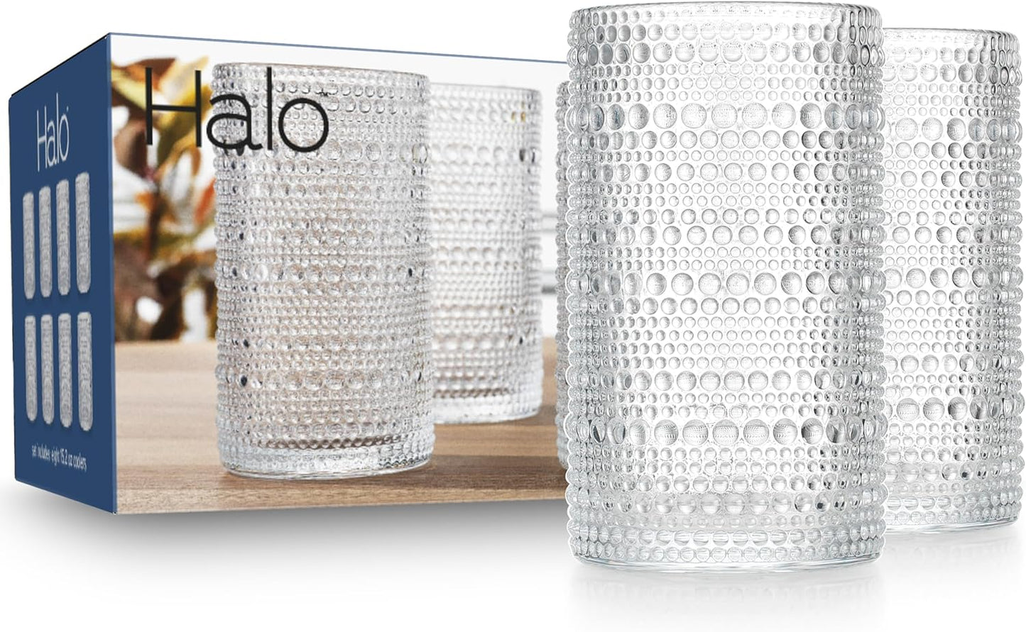 Juego de 8 vasos altos MosJos con diseño texturizado de cuentas