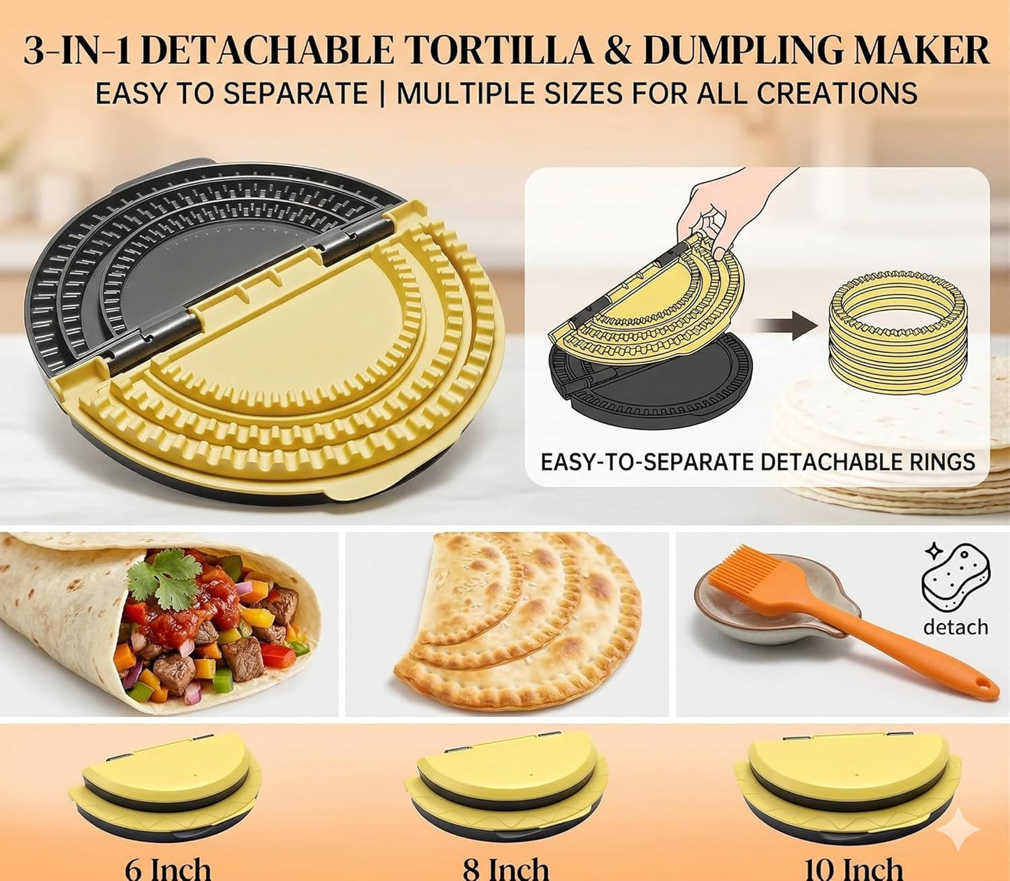 Juego sellador de tortillas 3 en 1 con cepillo de aceite y crimpadora ajustable