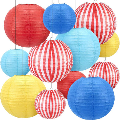 Set 12 Linternas Papel Circo Boda Fiesta Rojo Amarillo Azul