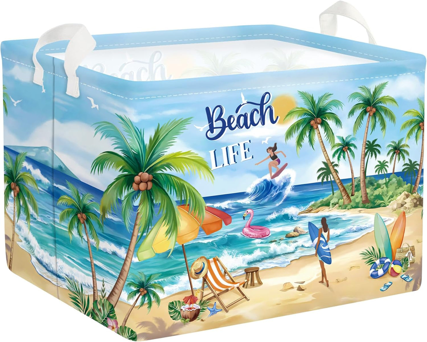 Cesta lavandería playa tropical plegable con palmeras