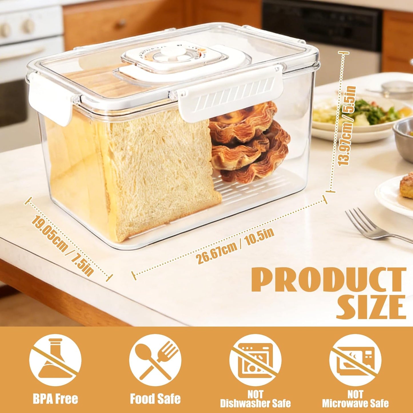 Caja de pan hermética con tapa y asa para almacenamiento portátil