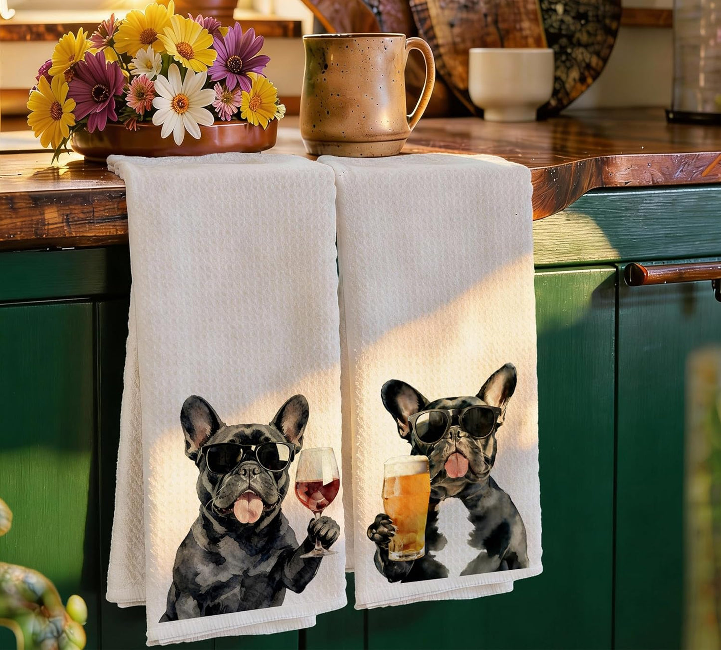 Toallas de cocina con perro francés decorativas 16x24 pulgadas set de 2