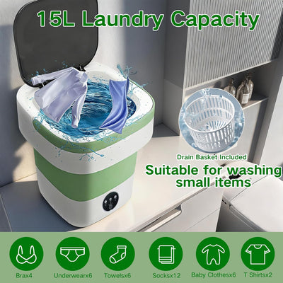 Lavadora portátil 15L plegable 3 modos ropa interior bebé viaje