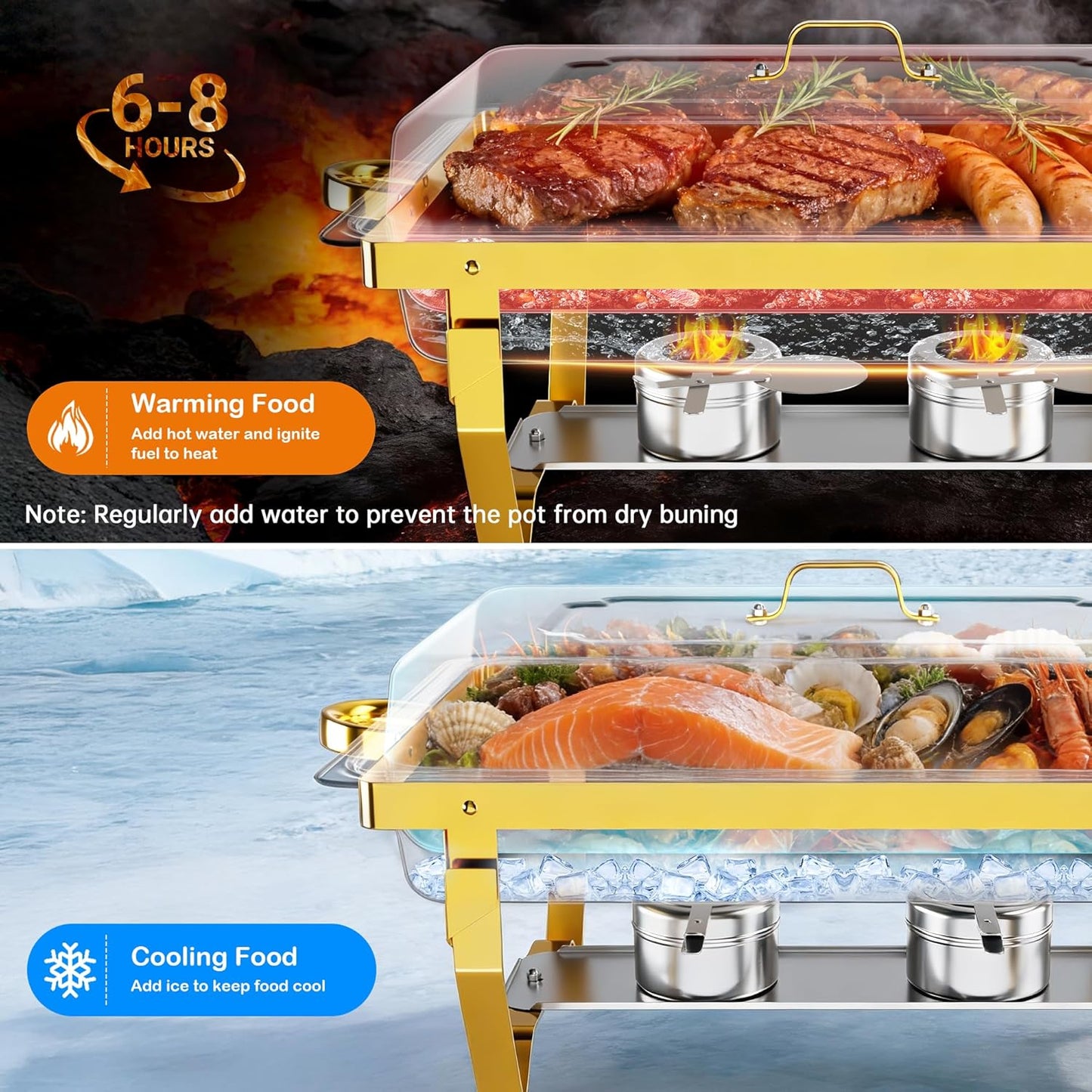 Platos de roce para buffet de acero inoxidable paquete de 4