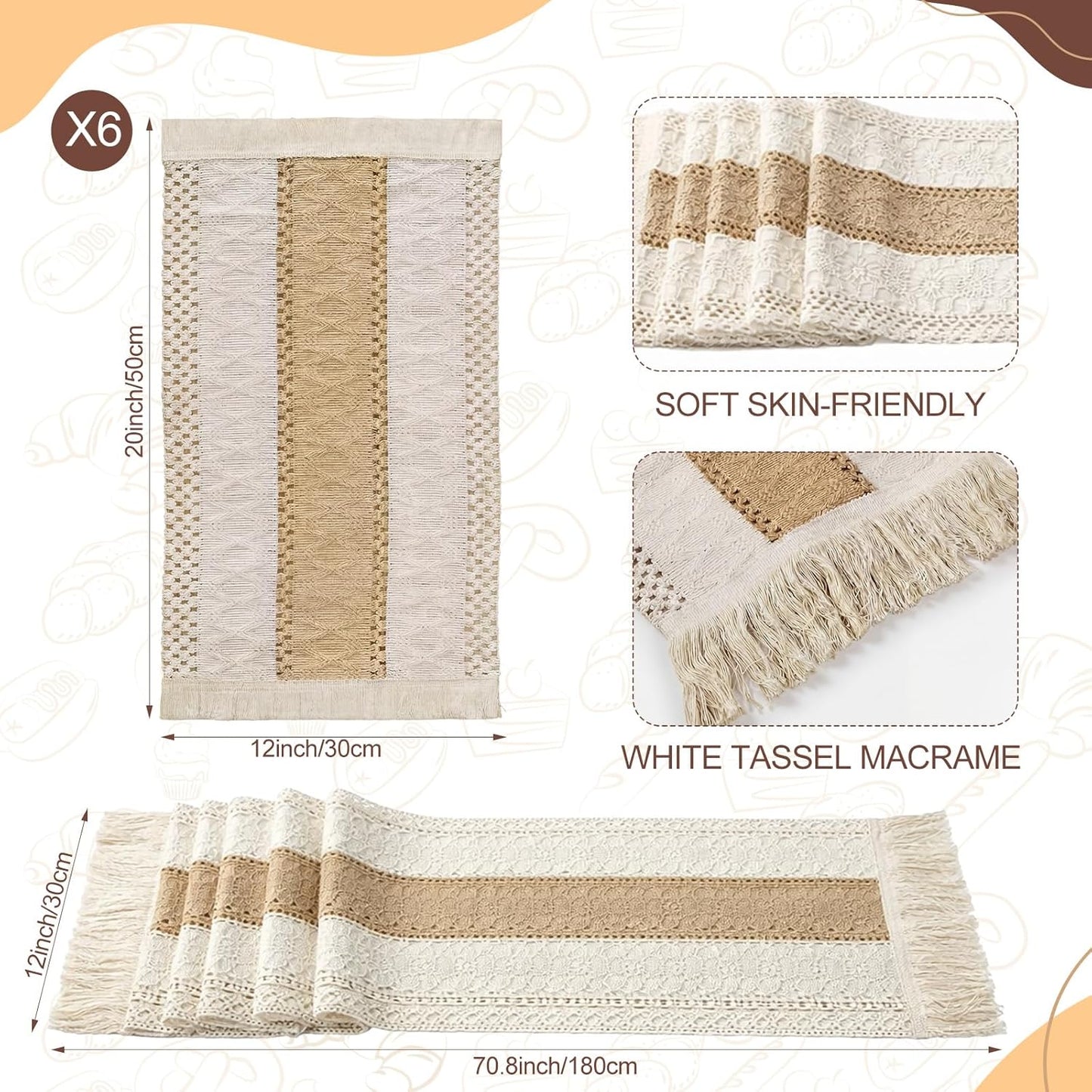 Juegos de decoración de cocina bohemia con tejido redondo y rectangular