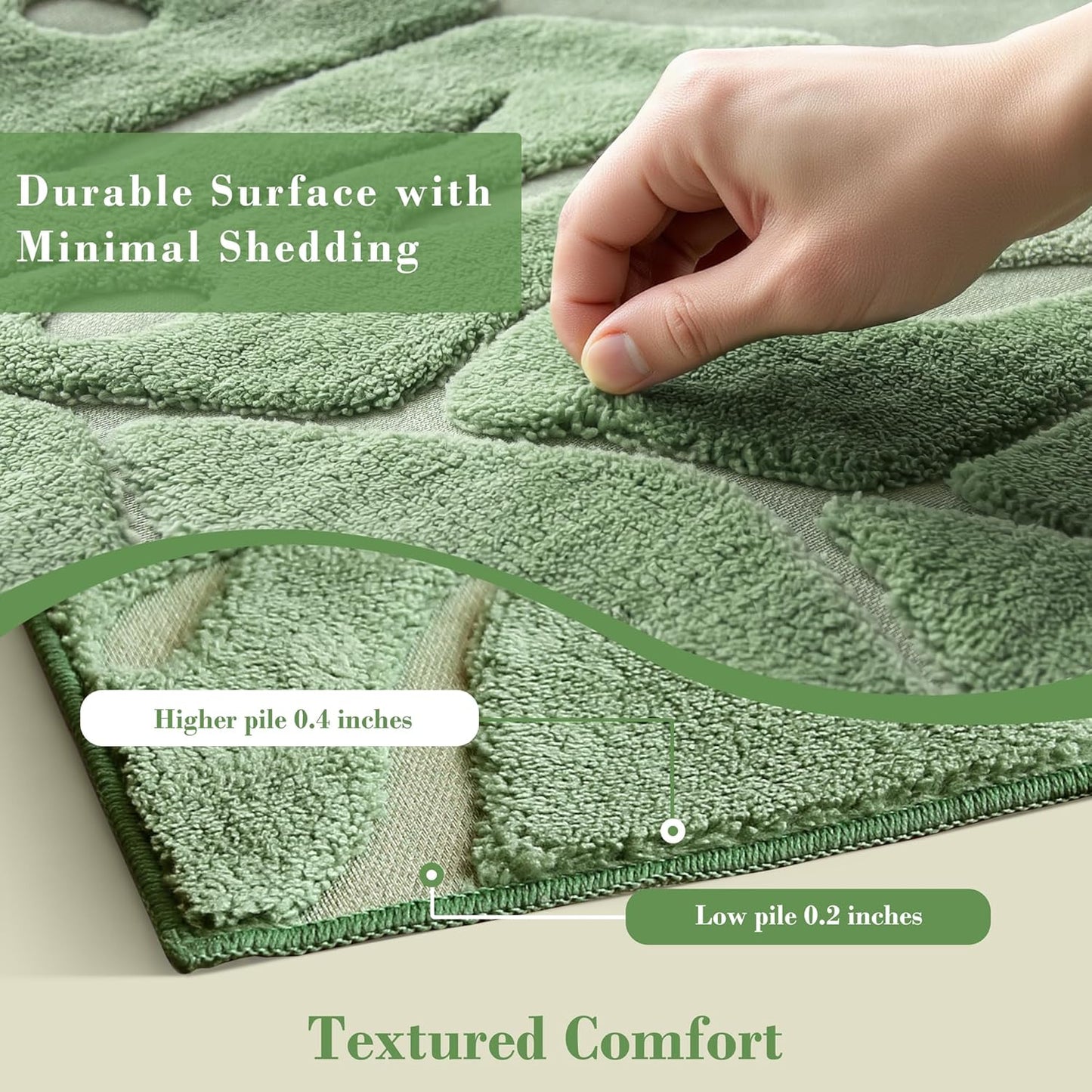 Alfombra salvia Monstera 5x7ft pelo alto lavable sala