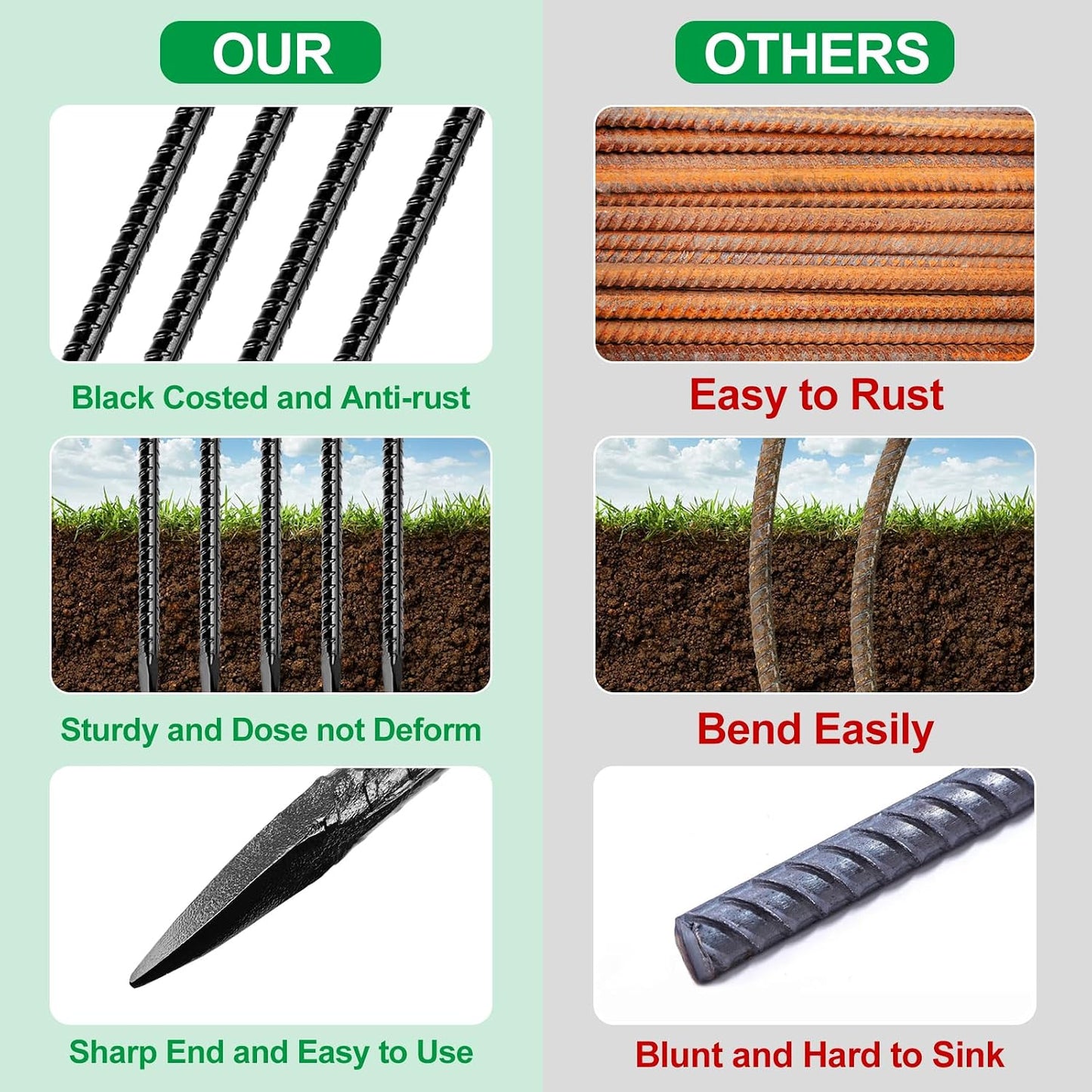 Estacas refuerzo 16pulg metal resistente forma I jardín toldo