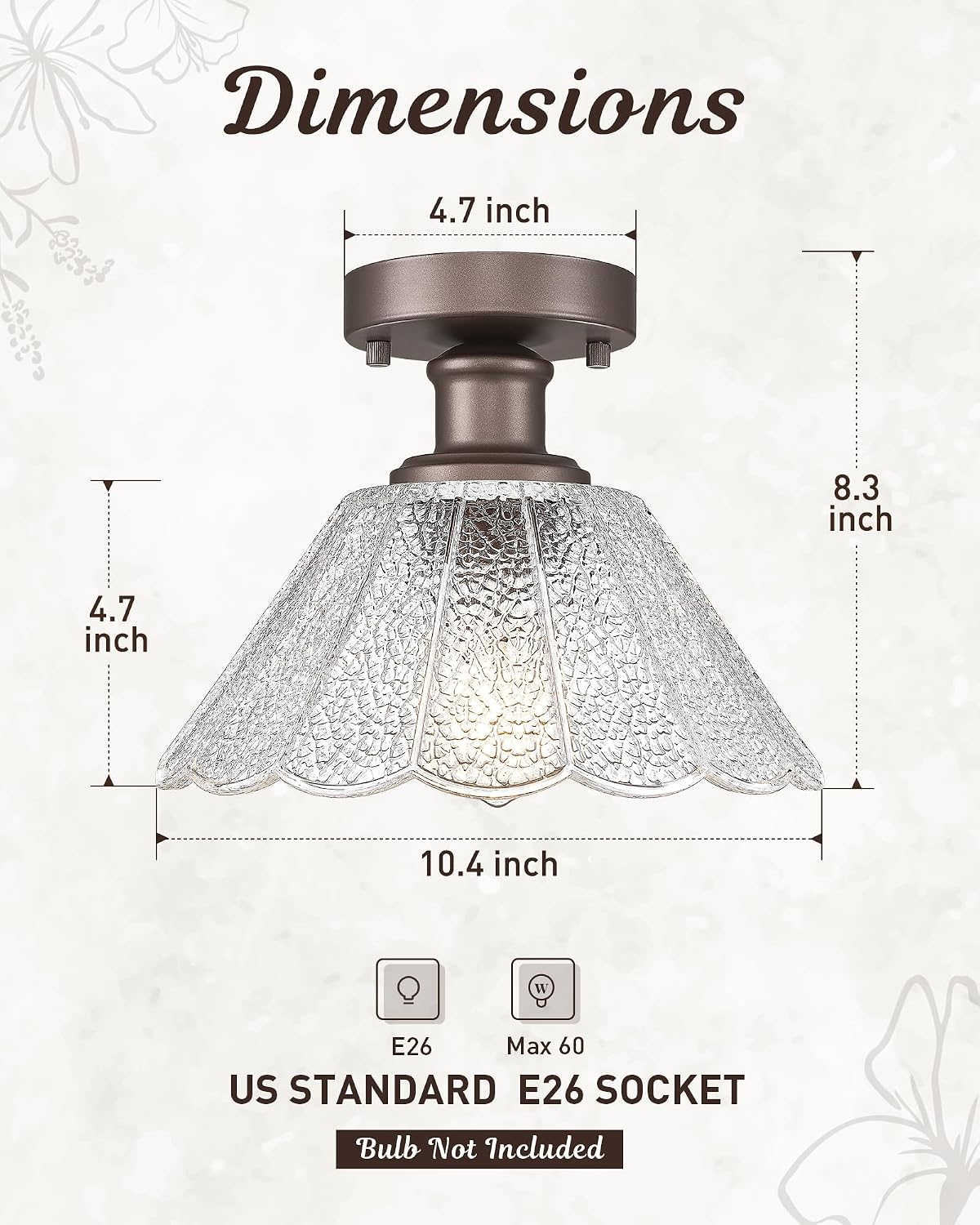 Lámpara techo 1 luz vidrio floral 10pulg bronce aceitado