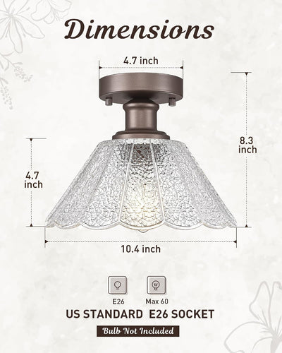 Lámpara techo 1 luz vidrio floral 10pulg bronce aceitado
