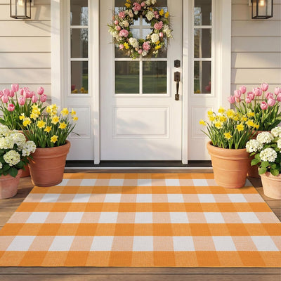 Tapete cuadros amarillo y blanco 2'4x3'7 mezcla algodón puerta