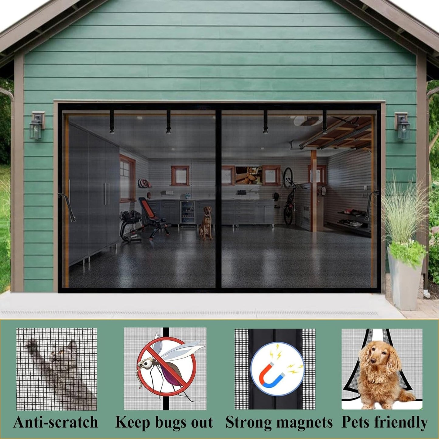 Pantalla magnética puerta garaje 7x8ft resistente para mascotas