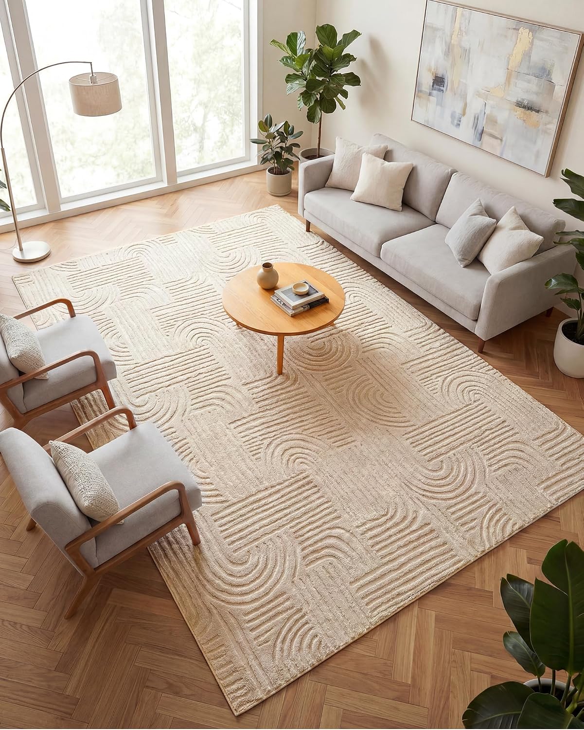 Alfombra felpa suave 5x7ft beige antideslizante