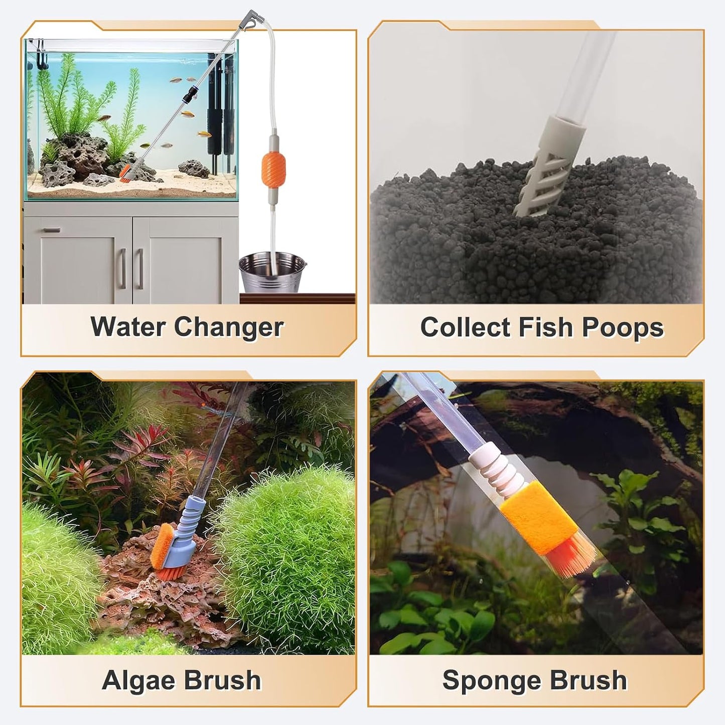 Kit succión acuario 3-10gal con manguera 6ft cepillo algas