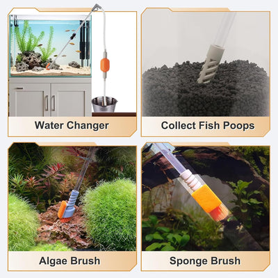Kit succión acuario 3-10gal con manguera 6ft cepillo algas