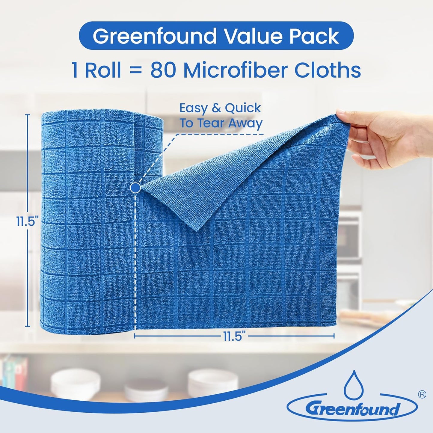 80 Pzas Rollo Microfibra Absorbente 11.5x11.5pulg Cuadros Azules