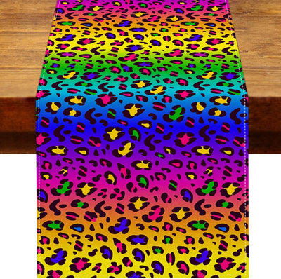 Camino de mesa leopardo arcoíris neón que brilla decoración fiesta