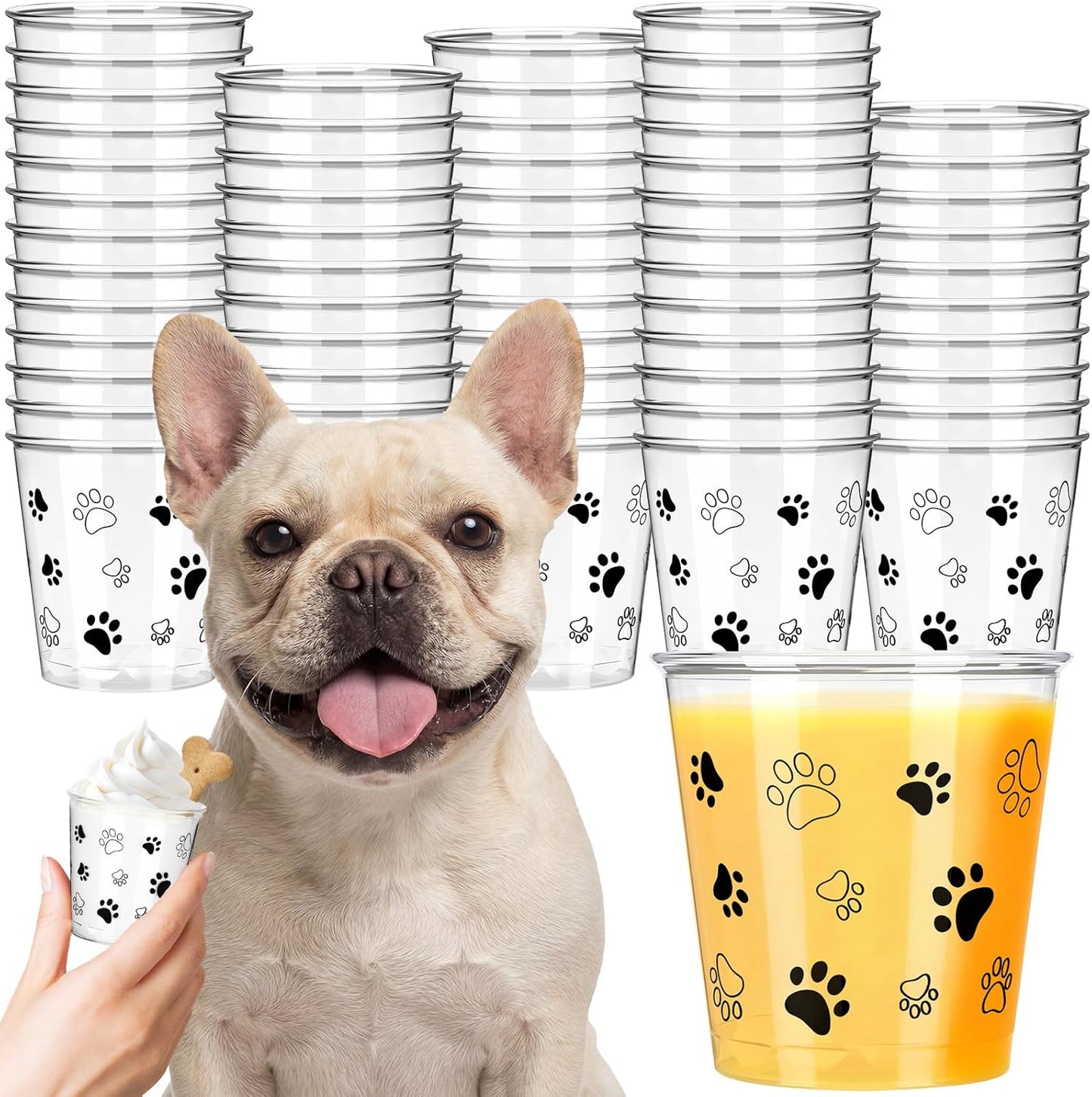 Tazas transparentes para perros 3 oz con patrón de pata