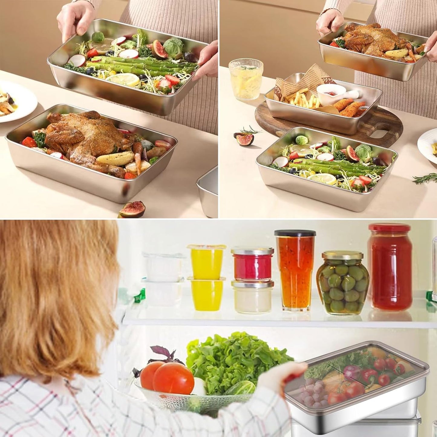 Recipientes de acero inoxidable para alimentos y refrigerador