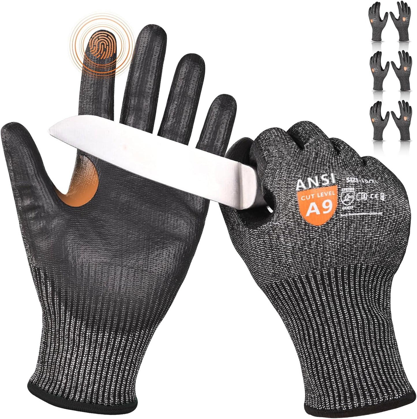 Guantes trabajo resist. cortes pantalla táctil pulgar ref.