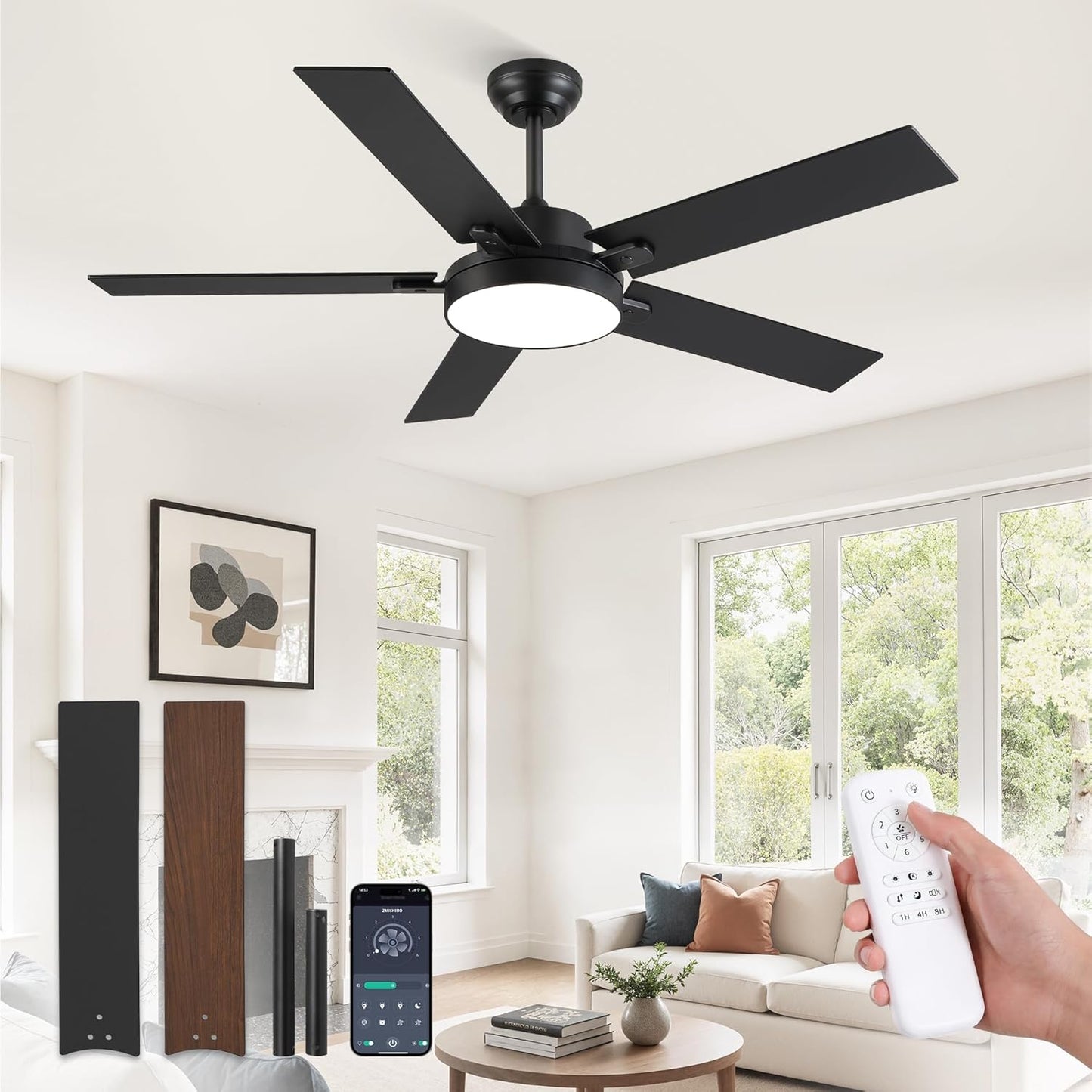 Ventilador techo 52pulg LED 30W 6 velocidades control remoto