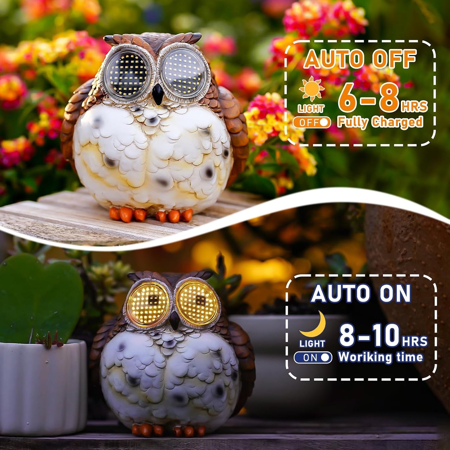 Estatua búho solar con ojos LED para jardín y hogar