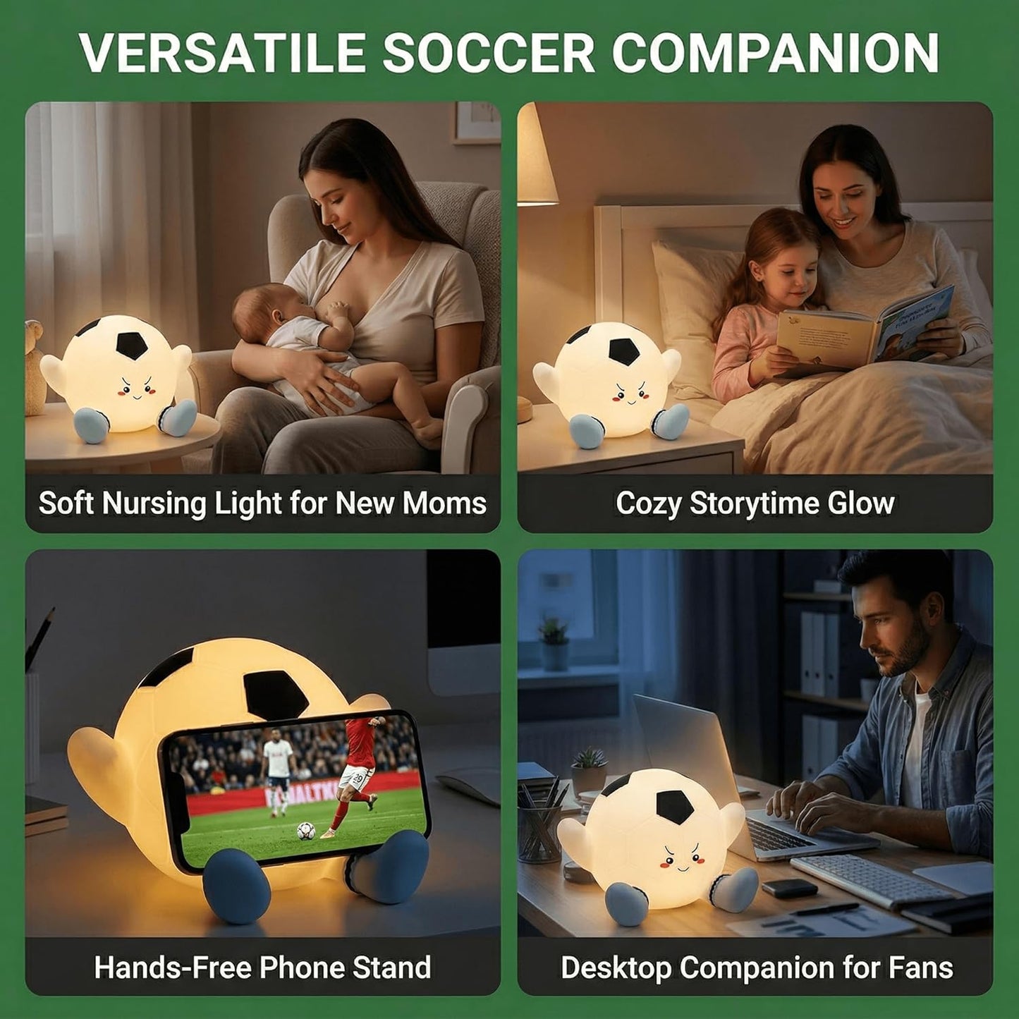 Luz nocturna fútbol silicona suave con temporizador para niños