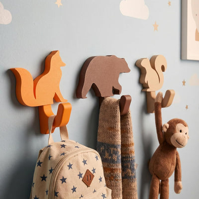 3 Ganchos Animales Perchero Madera Guardería Decoración