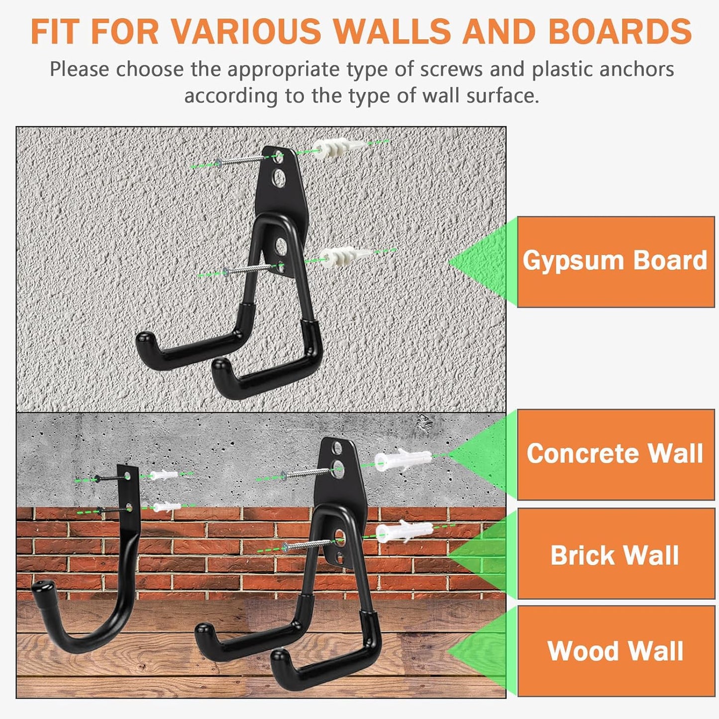 Pack 20 ganchos acero antideslizante para pared y herramientas