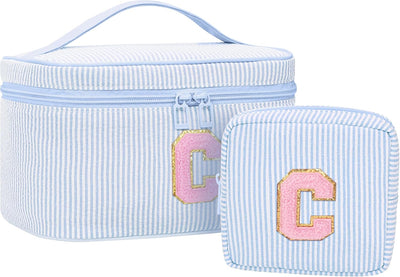 Bolsa maquillaje personalizada con inicial 2uds azul