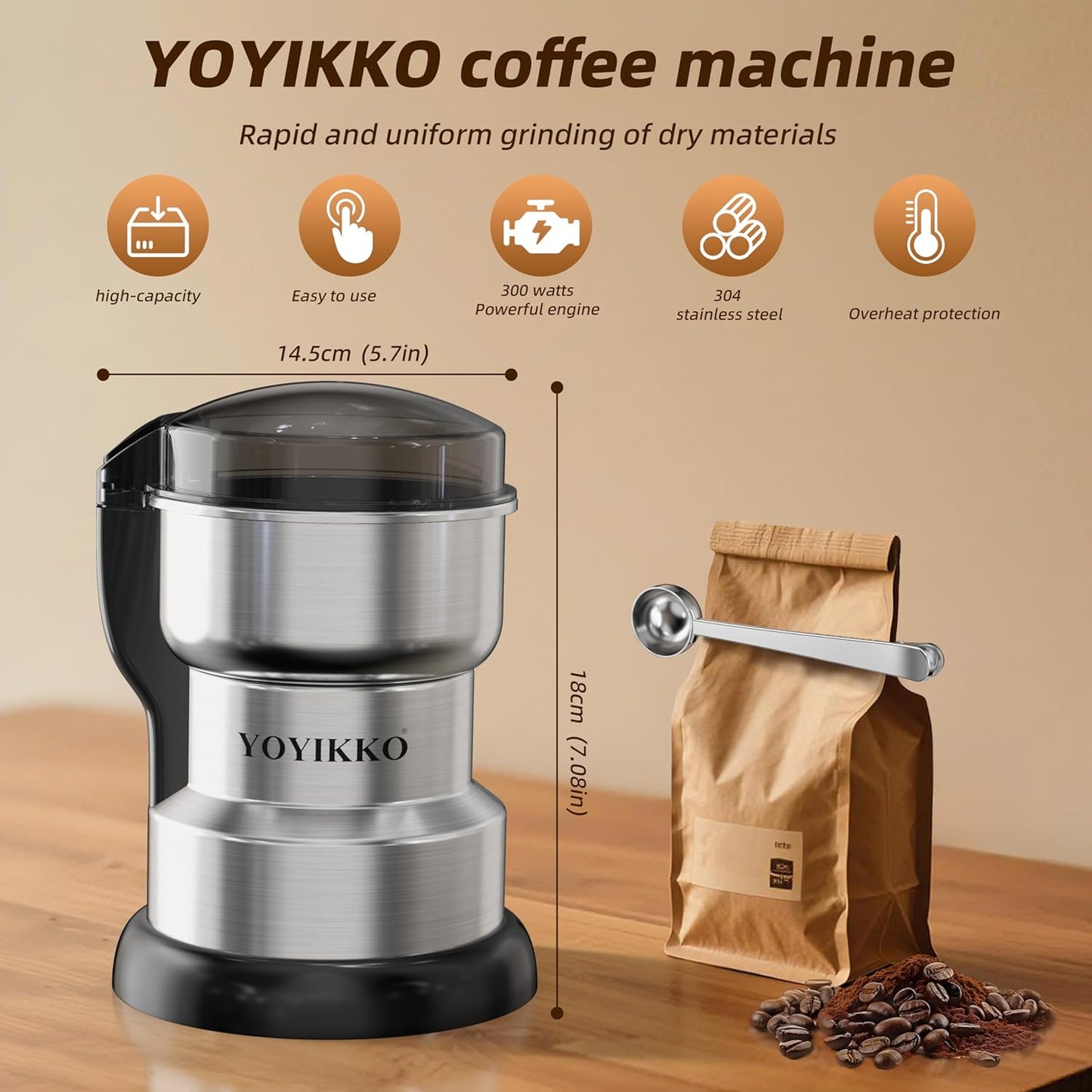 Molinillo de café eléctrico 300 W plateado molienda ajustable