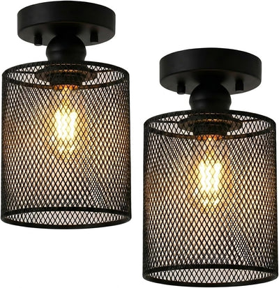 2 Lámparas techo rústica metal negro cocina pasillo