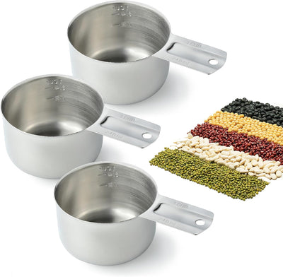 Juego de 3 tazas medidoras de acero inoxidable con mango ergonómico