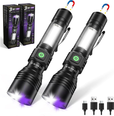 Linterna 3en1 UV 395nm recargable USB luces negras portátil
