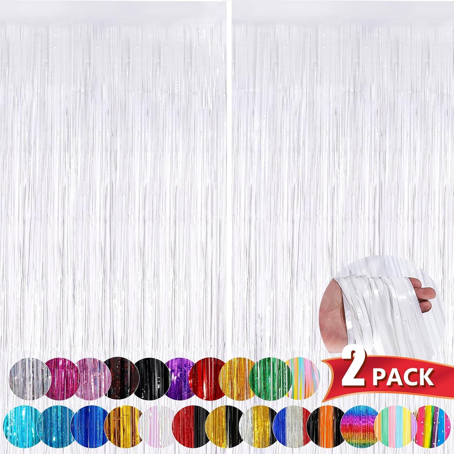Cortinas flecos oropel blanco 3.3x8.3ft paquete 2 telón fiesta