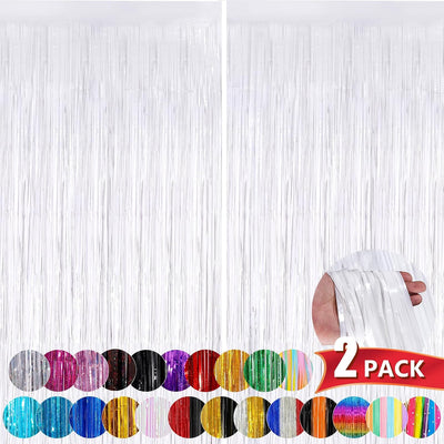 Cortinas flecos oropel blanco 3.3x8.3ft paquete 2 telón fiesta