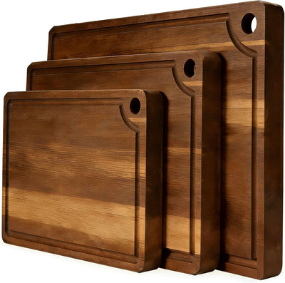 Set 3 Tablas Cortar Madera Acacia Ranura Profunda
