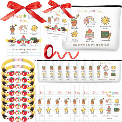 Set 8 regalos profesores con tarjetas maquillaje y pulsera manzana