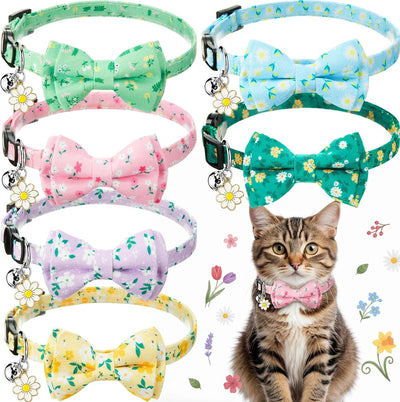 6 Collares Gatos con Pajarita Campana Ajustable