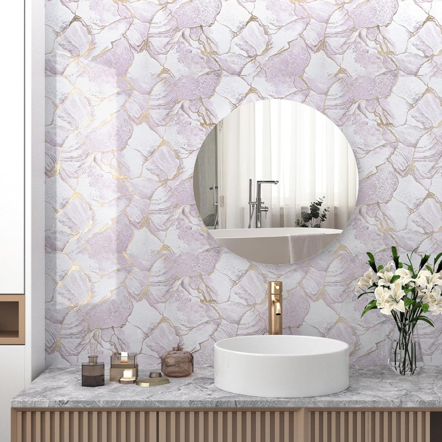 Papel contacto mármol dorado morado 15.7x118pulg autoadhesivo